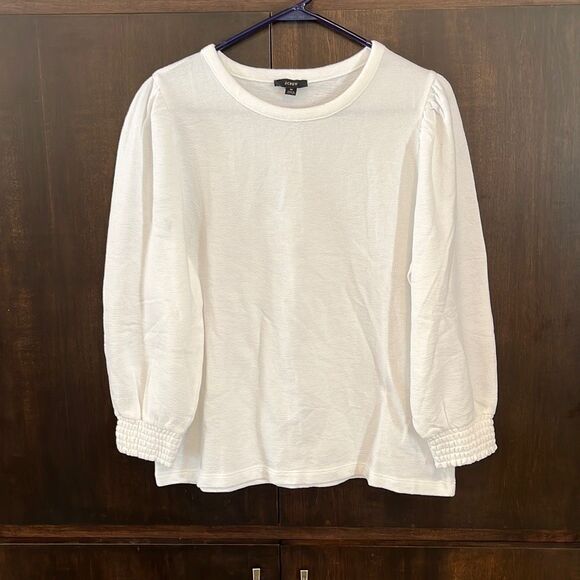 J Crew Smocked Sleeve Cream Top Size Medium - Picture 2 of 7